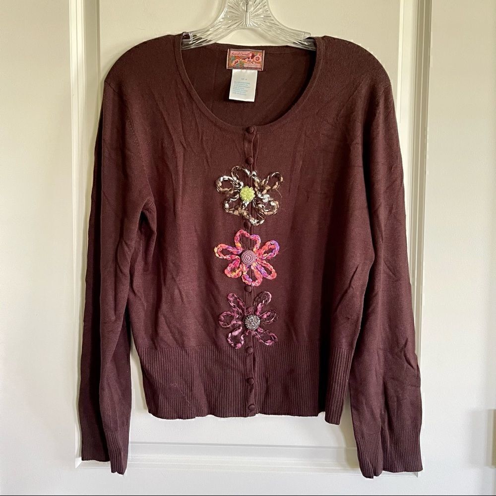 April Cornell rayon sweater with flower detail